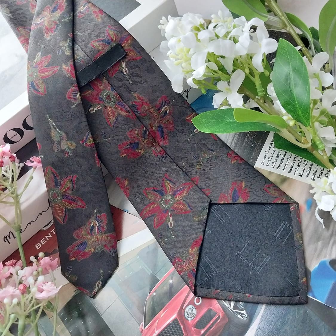 던힐 실크 다크그레이&브라운 아트 패턴 넥타이 9cm A+등급 K1456 상품이미지5