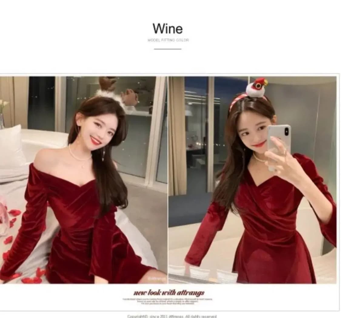 아뜨랑스 레드 벨벳원피스 크리스마스룩 상품이미지1