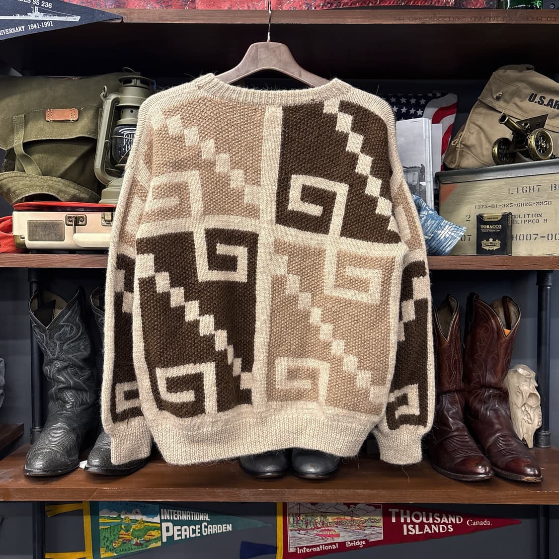 90s 잉카텍스 핸드메이드 알파카 퍼 스퀘어 패턴 니트 스웨터 N159 상품이미지2