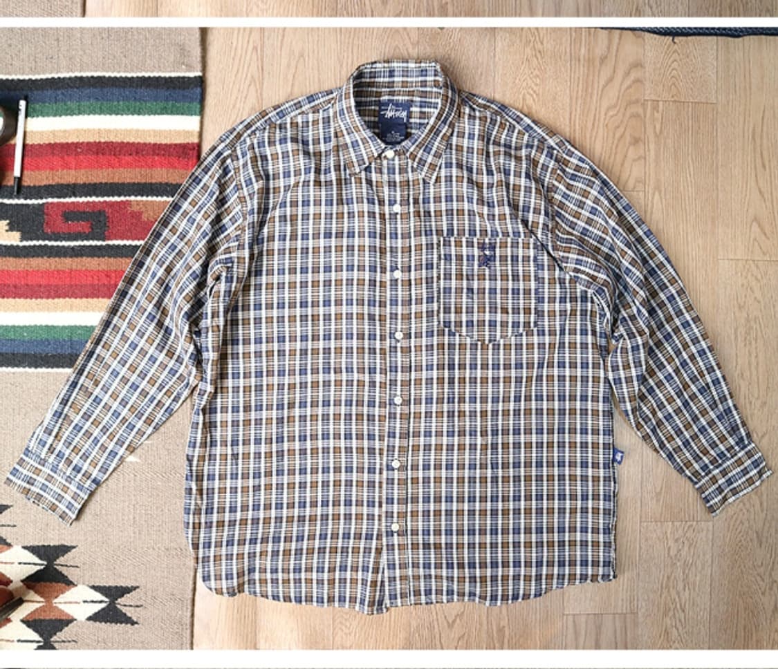 미국판 90s stussy 스투시 코튼100% 빈티지 체크남방 상품이미지2
