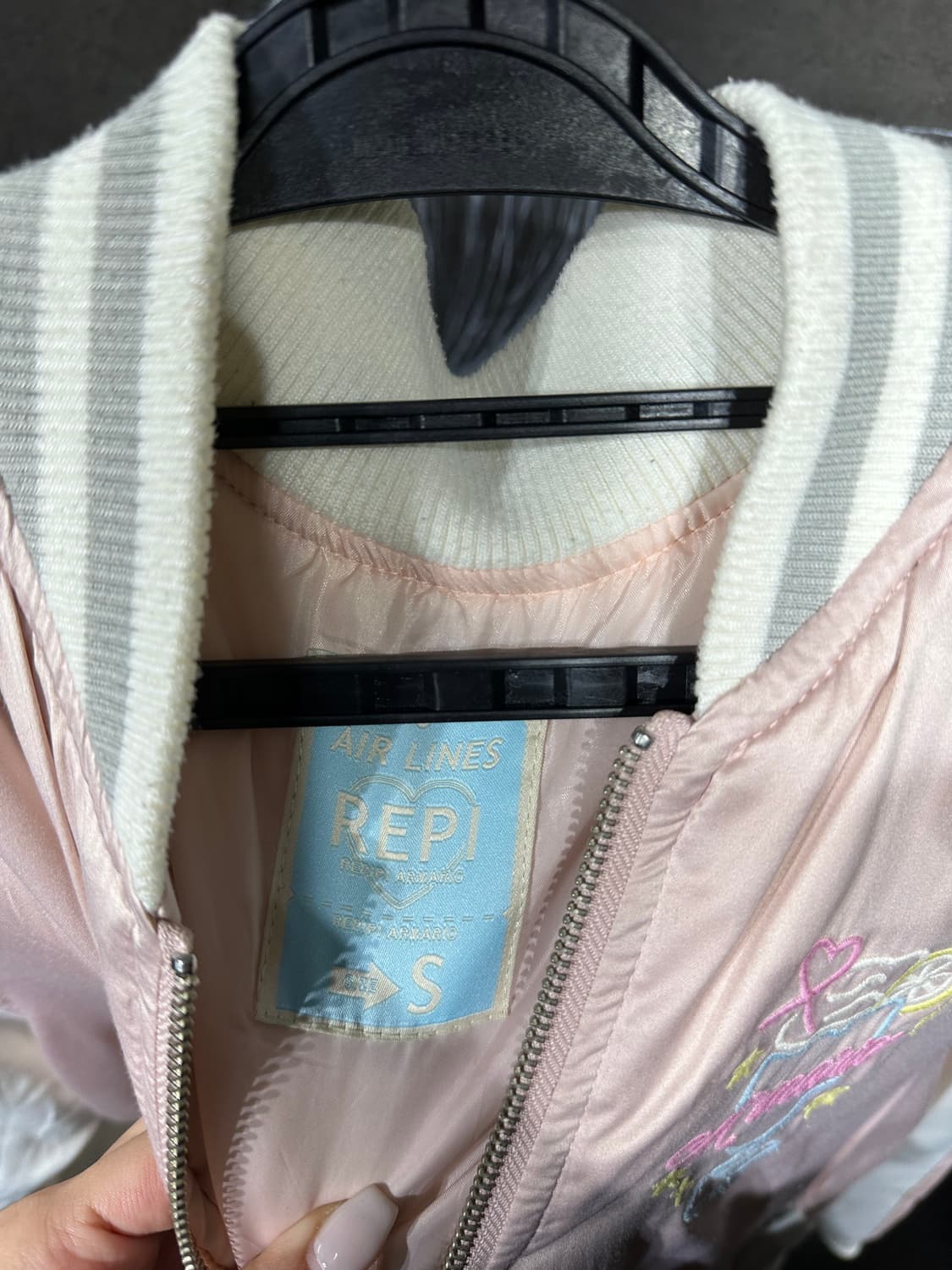 일본빈티지 Air lines 연핑크 자수 파르페 y2k 스카잔 s 57 상품이미지8