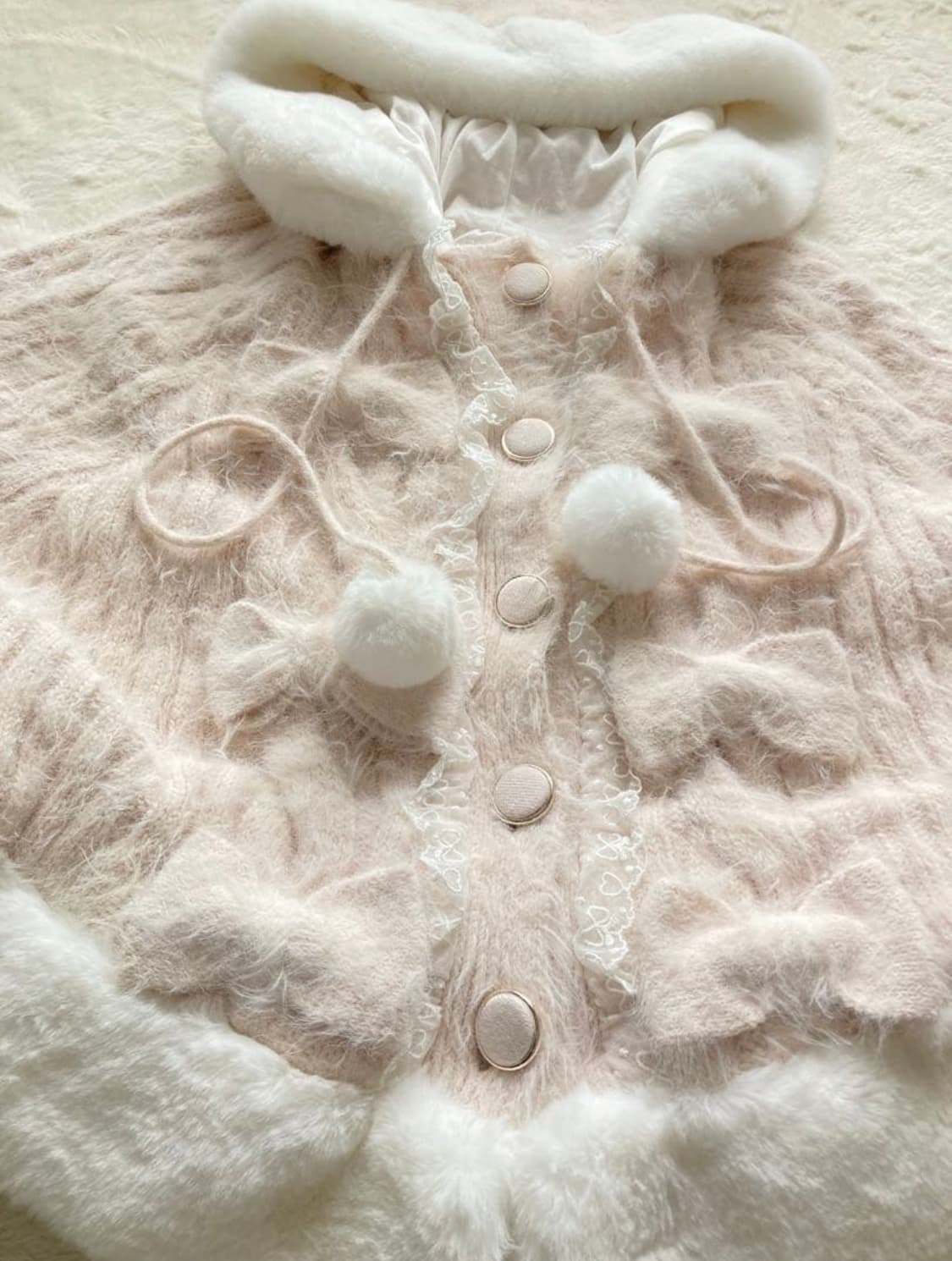 리즈리사 연핑크 후드 폼폼이 리본 케이프 판초 양산형 히메갸루 상품이미지4