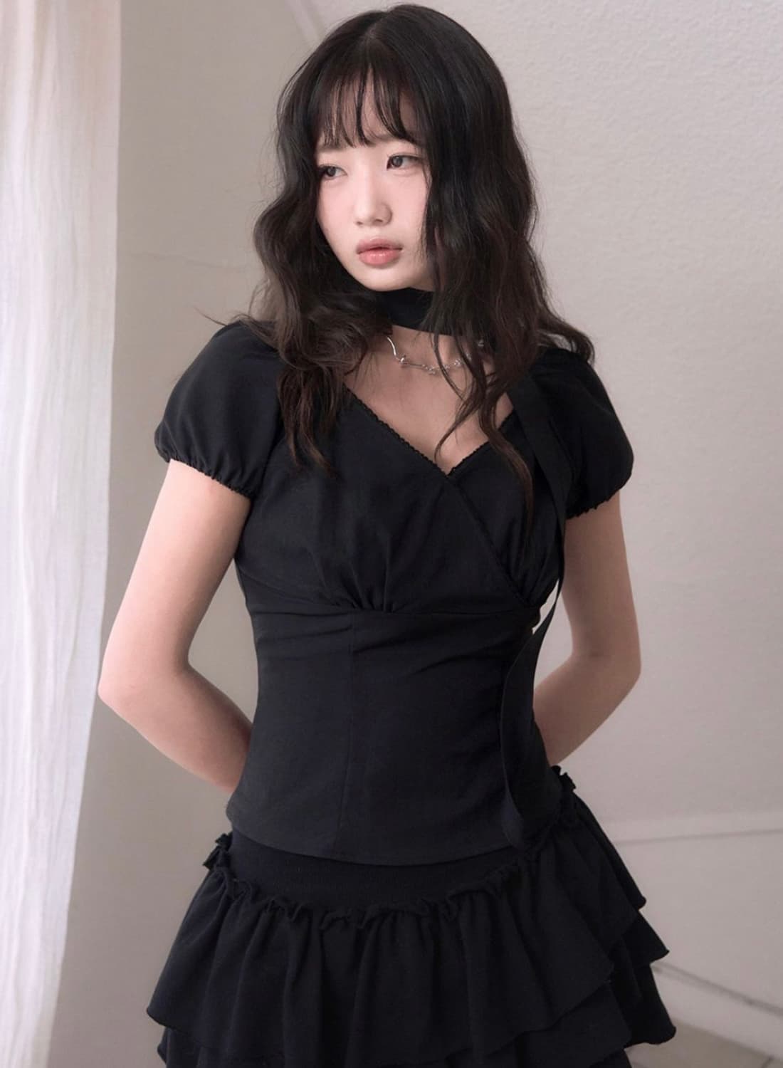 레이즈미야 코우키 타이 랩블라우스 블랙 S 상품이미지1