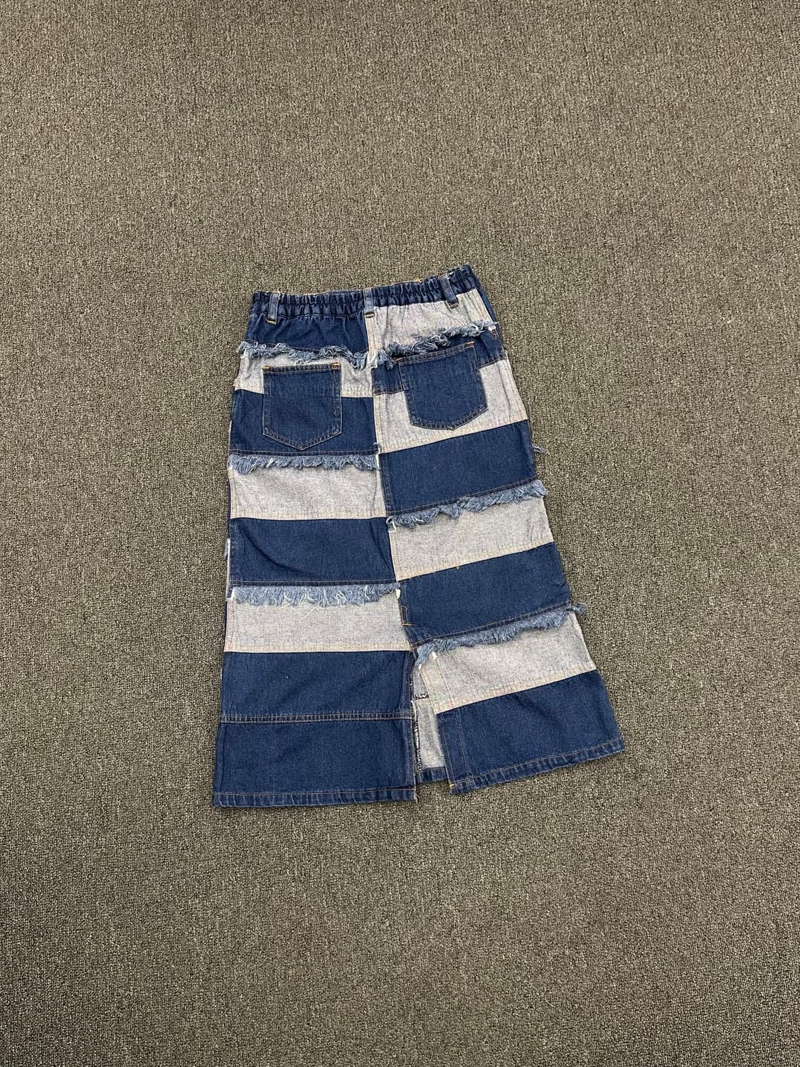 160)Japanese vintage 프린지 패치워크 데님 스커트 상품이미지4