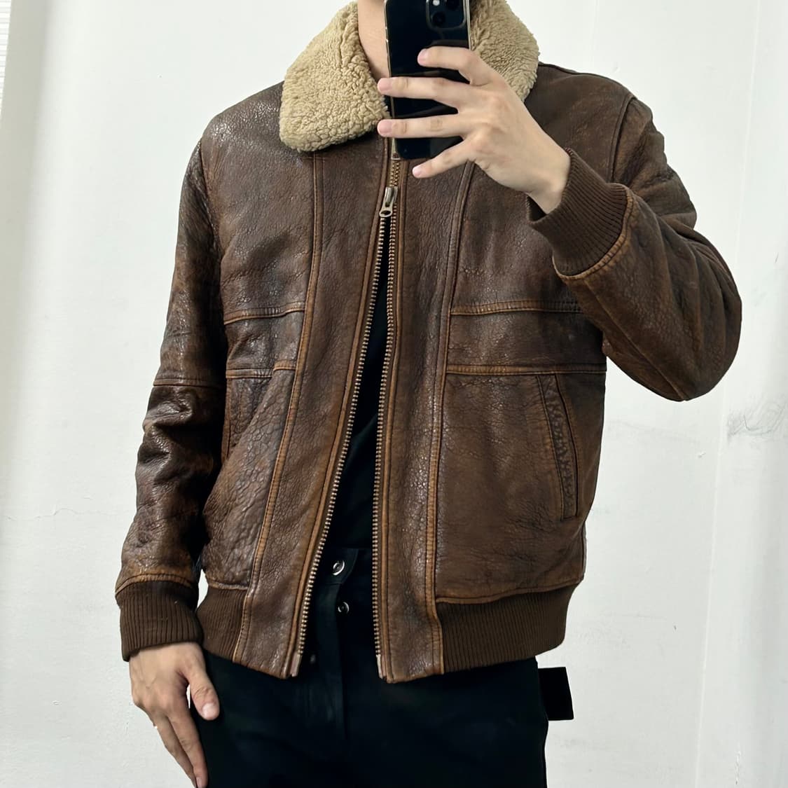 양가죽 투웨이 워시드 쉐르파 블루종 자켓 상품이미지2