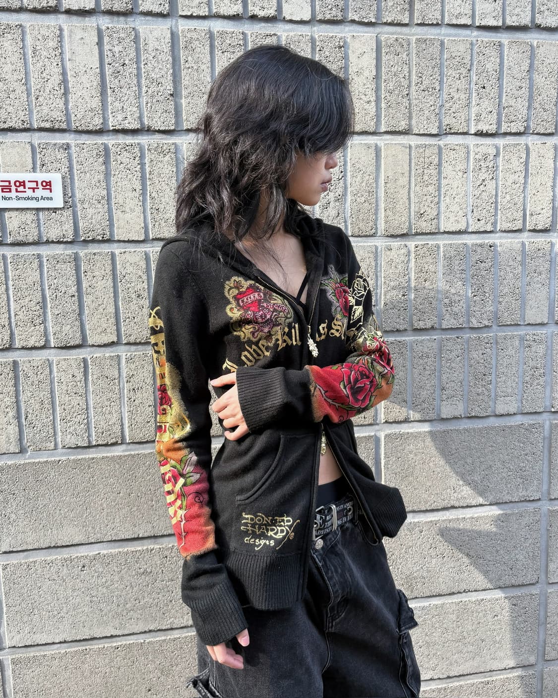 에드하디 올드스쿨 아트워크 슬림 후드집업 상품이미지5