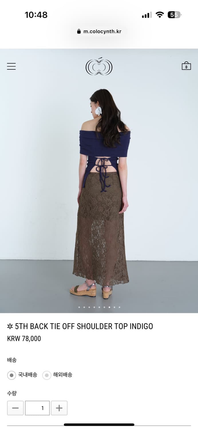 콜로신스 BACK TIE OFF SHOULDER TOP INDIGO 상품이미지3