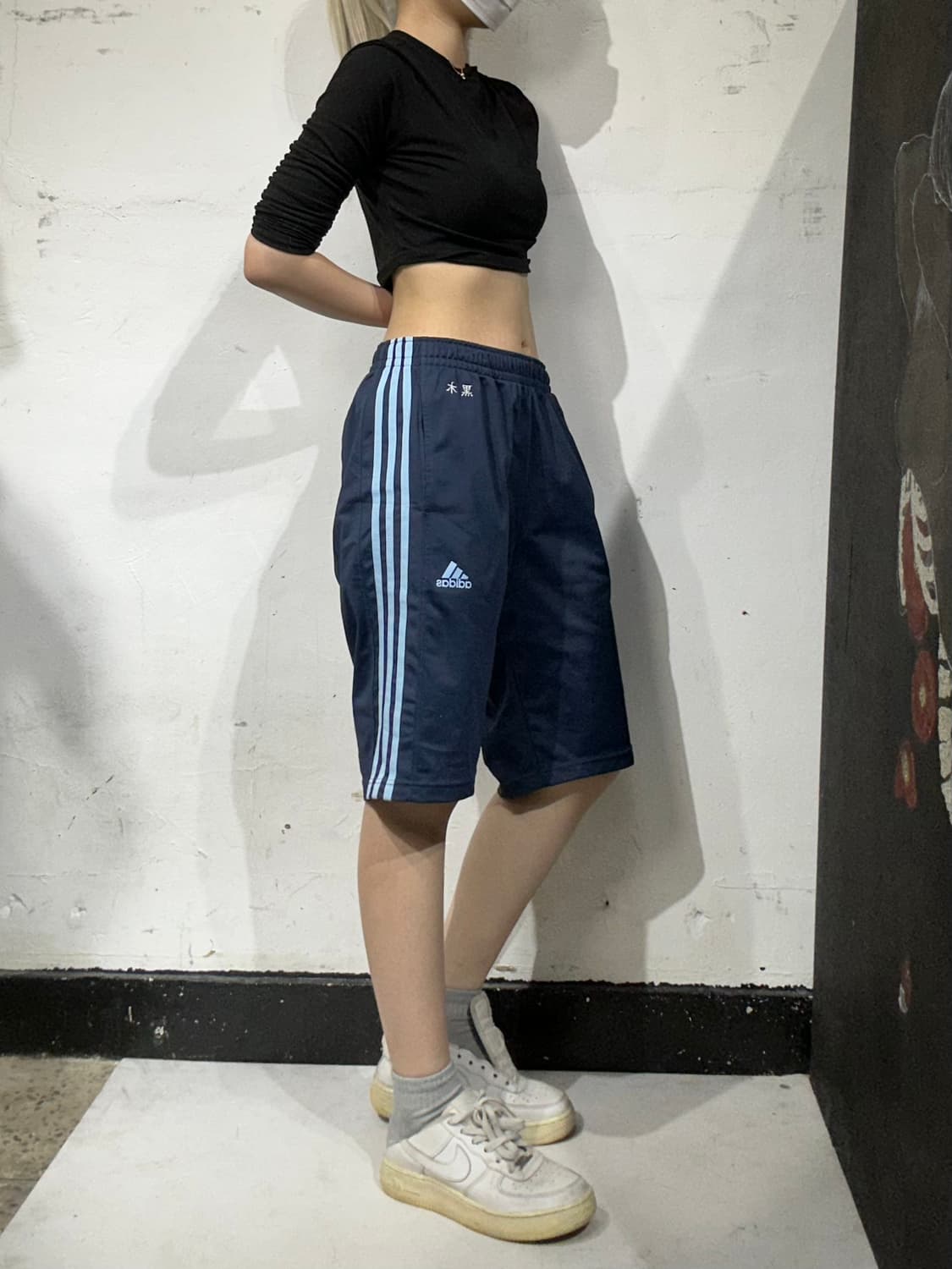 아디다스 네이비 스카이 블루 삼선 트레이닝 반바지 버뮤다 팬츠 상품이미지1