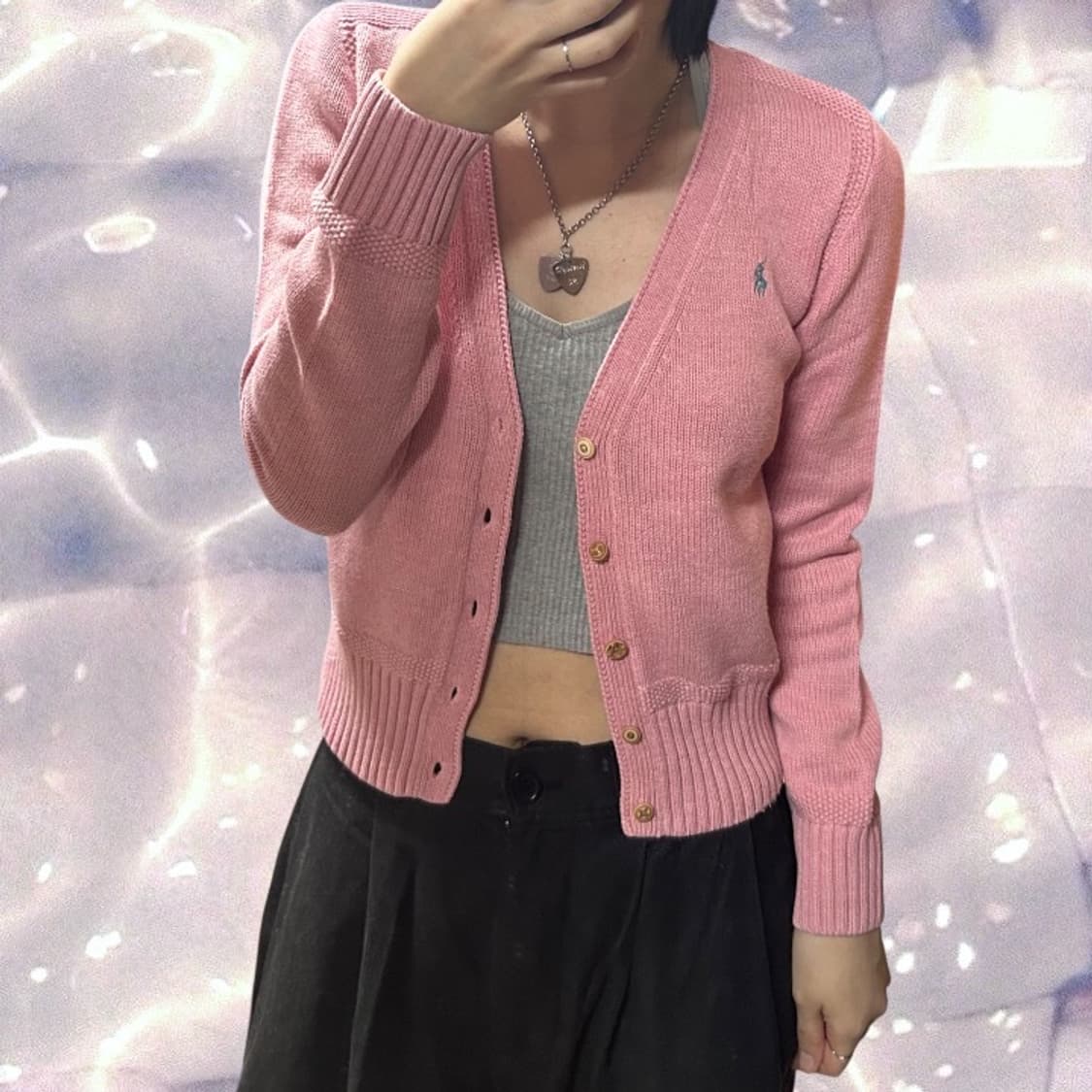 폴로 랄프로렌 브이넥 니트 가디건 핑크 걸즈 XL  상품이미지3