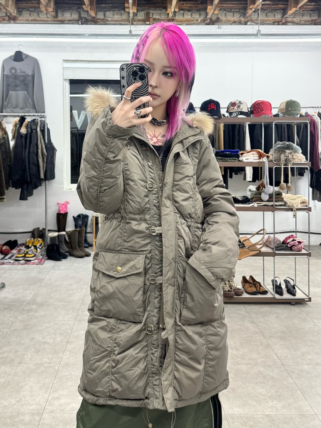 JPN 셔링 후드 퍼 파카 상품이미지7