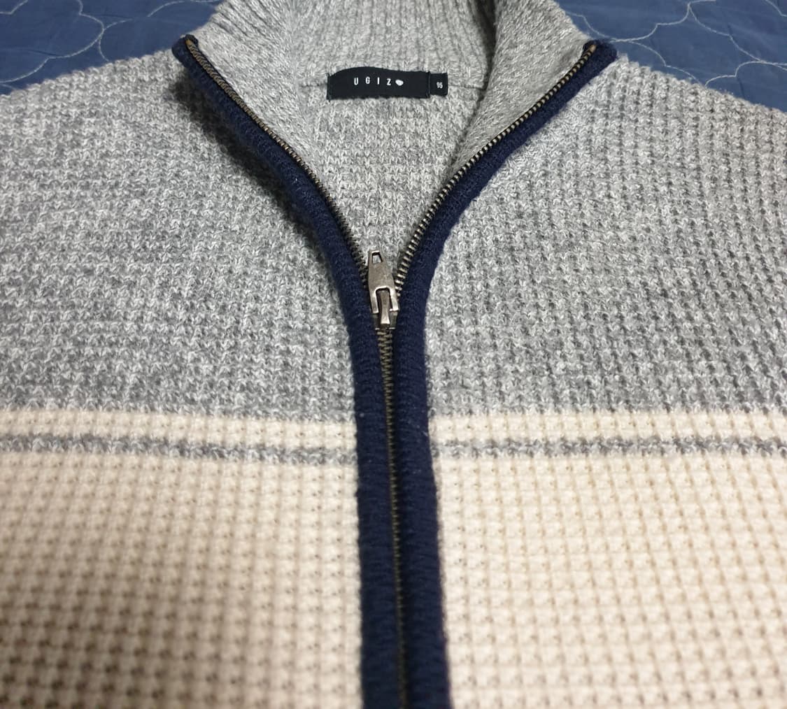 UGIZ 클래식 와플패턴 배색 니트집업 네이비 (M) 상품이미지2