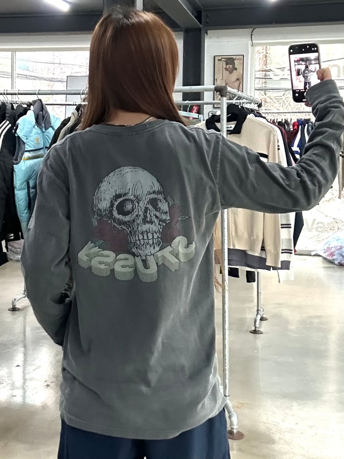 스투시 스컬로즈 피그먼트워시드 롱슬리브긴팔티 상품이미지1