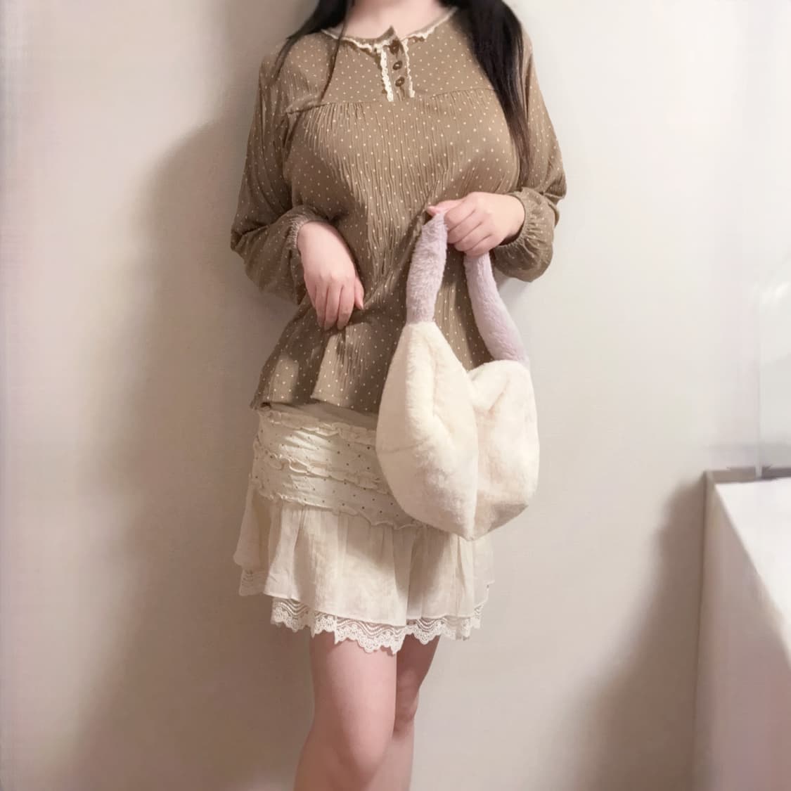 라떼갸루 핀터깔 초코맛 케이프 퍼 떡코 캉캉 스커트 도트 패턴 코디세트  상품이미지3