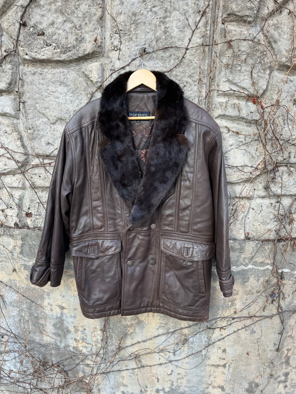 90s 입생로랑 양가죽 밍크털 빈티지 가죽 자켓 카코트 상품이미지1