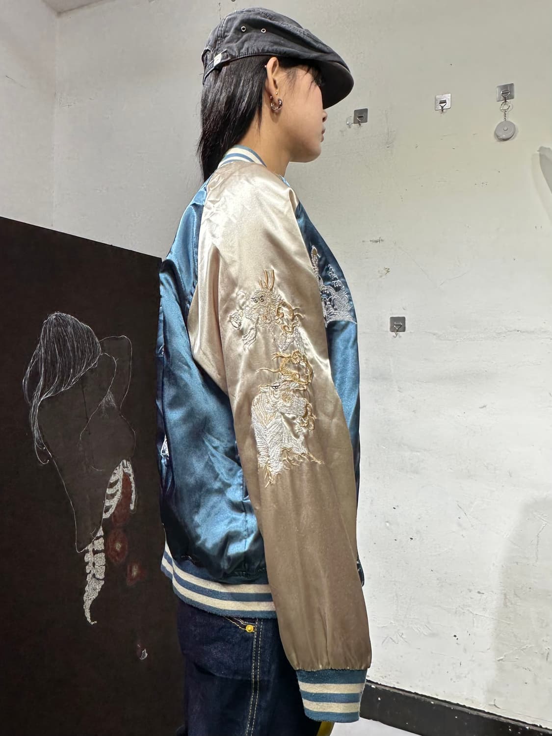 Jpn 일본빈티지 오리엔탈 네이비 민트 용 스카잔 자켓 상품이미지5