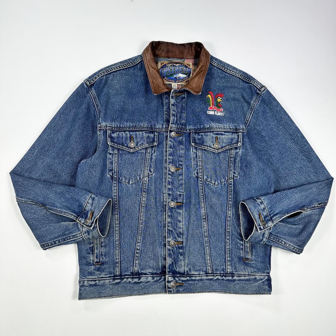 90s 아메리칸 빈티지 켈로그 레더 카라 데님 트러커자켓 M 상품이미지1