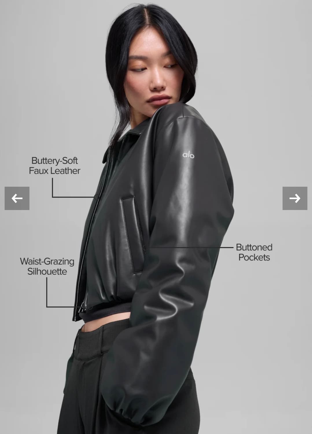 Alo 알로요가 크롭 레더 패딩 자켓 xxs 상품이미지4