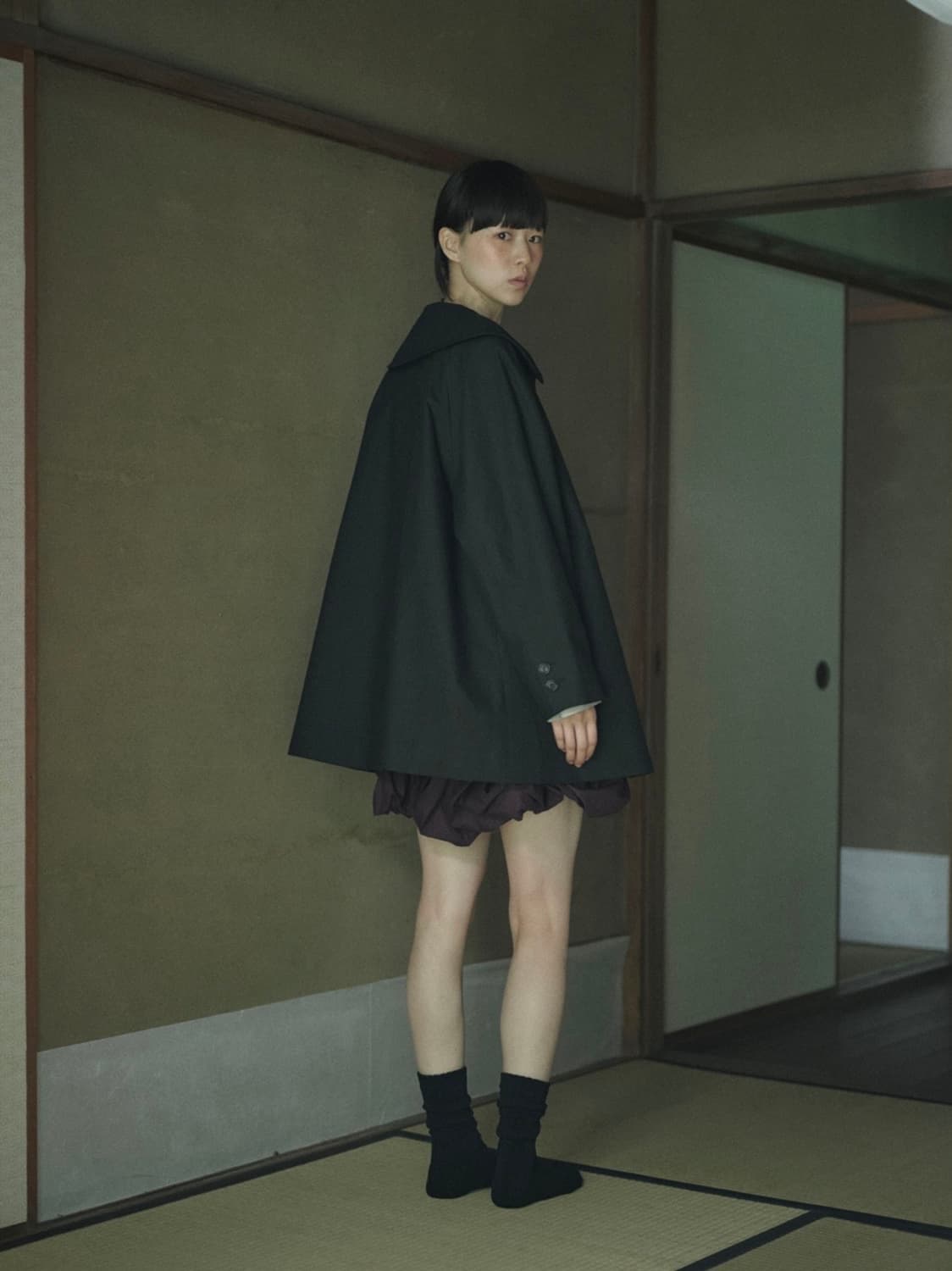 Flat Collar Car Coat (Black) 상품이미지3