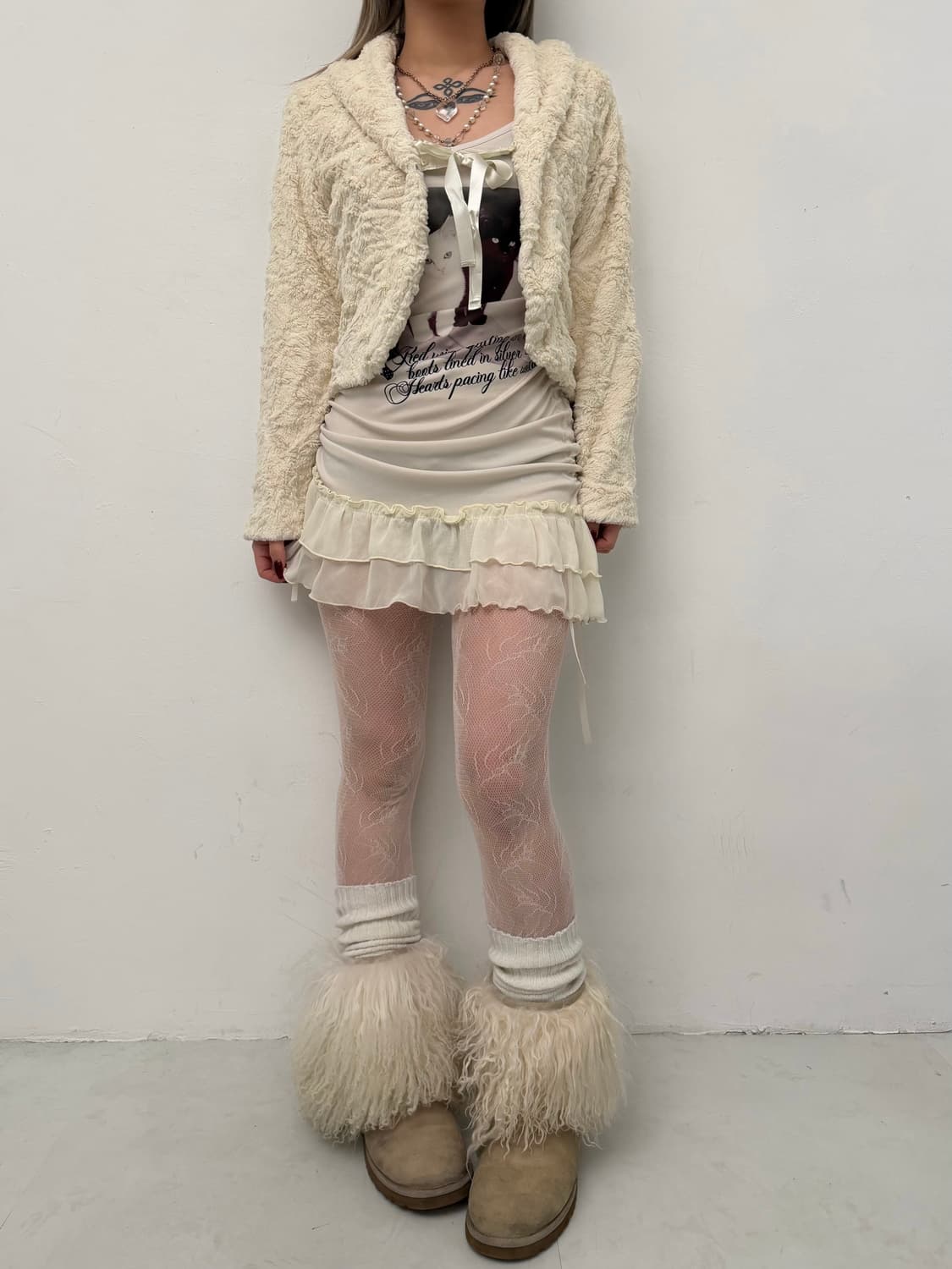 아이보리 리본 퍼 볼레로 자켓 상품이미지7