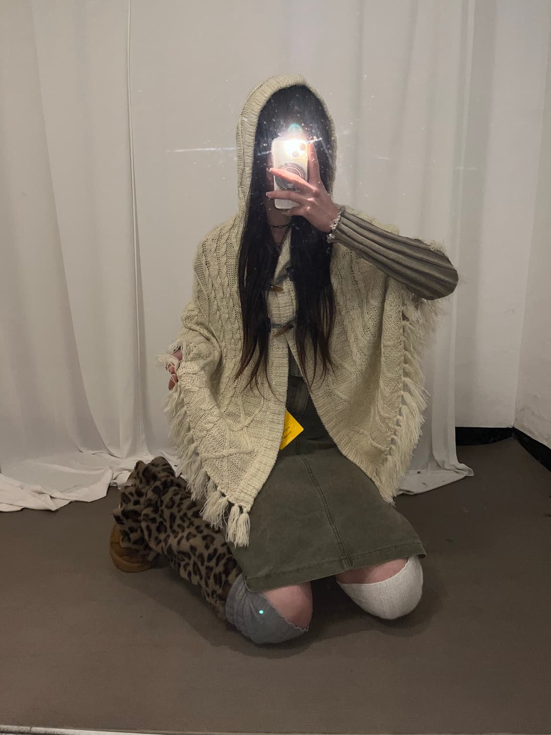 Colza 니트 프린지 후드 케이프 상품이미지9