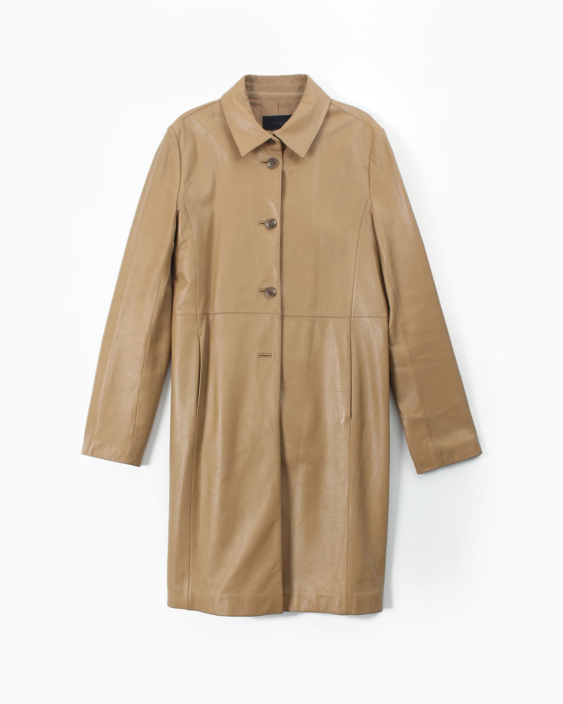 IDENTI 빈티지 리얼 양가죽 베이지 싱글 미디 자켓 상품이미지1