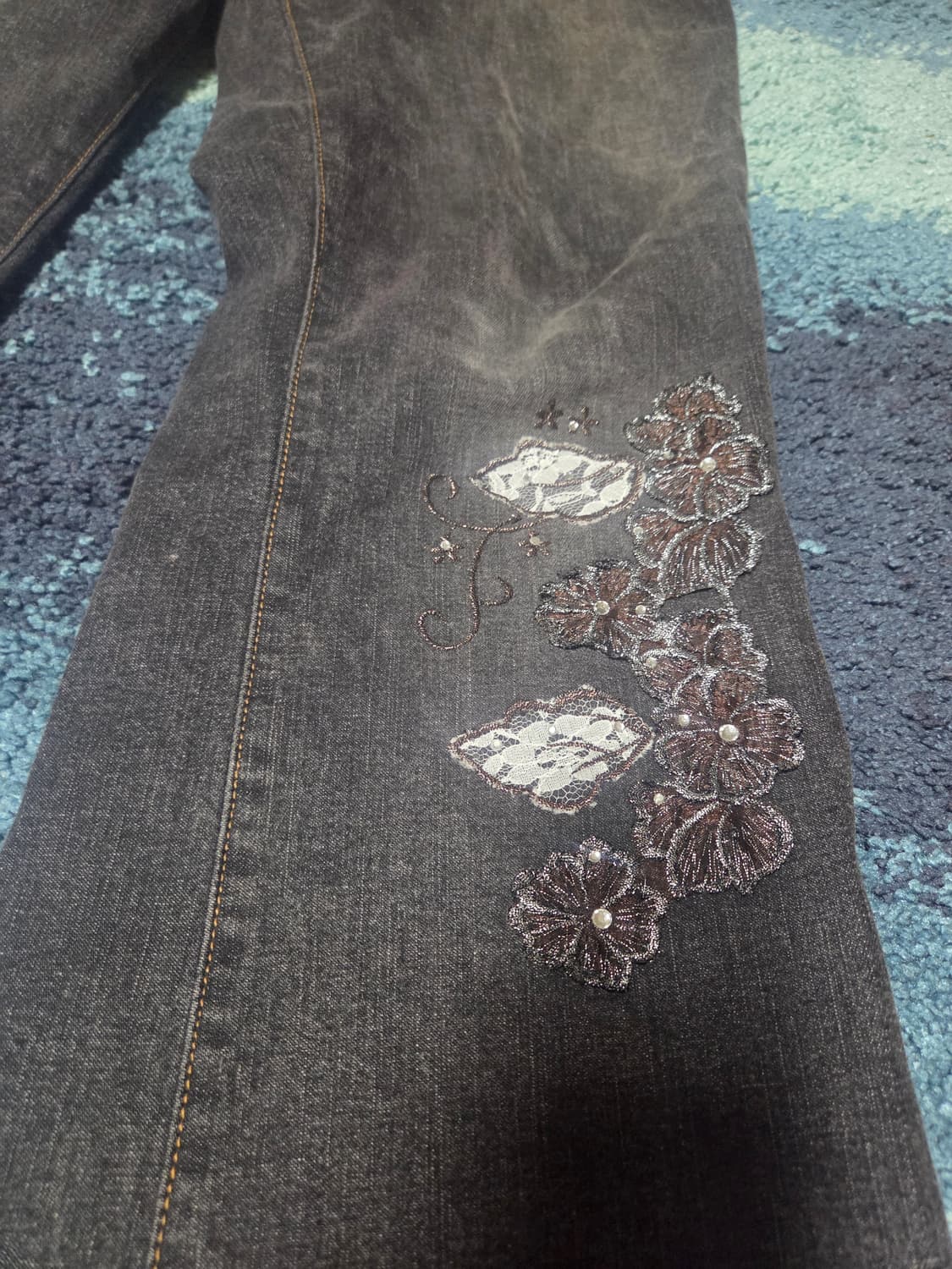 Old de river 흑청 자수진 부츠컷 은은워씽 wo xing아님  상품이미지2