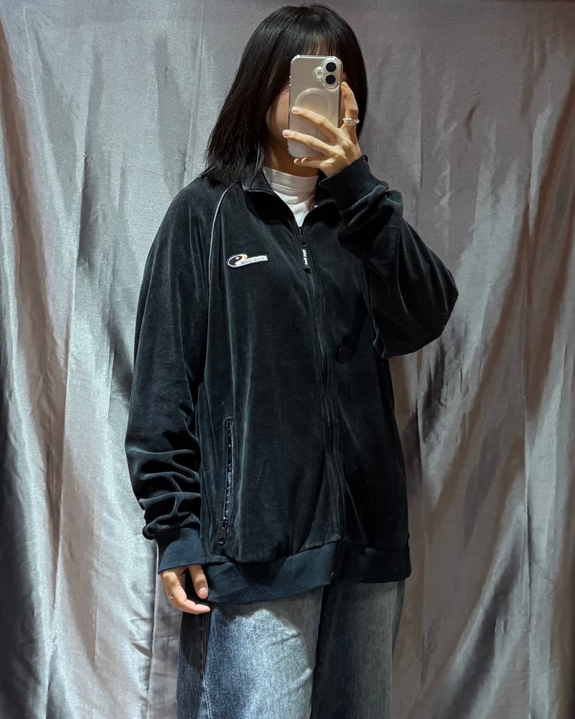 M 서프 디자인 벨벳 블랙 트랙탑 상품이미지3