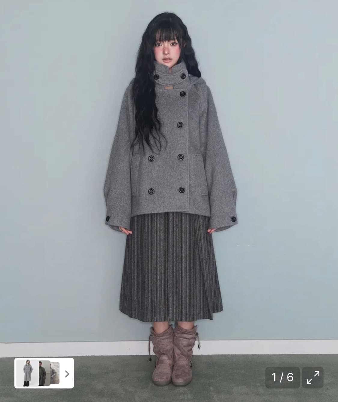 미레코 더블 하프 코트 그레이 상품이미지2