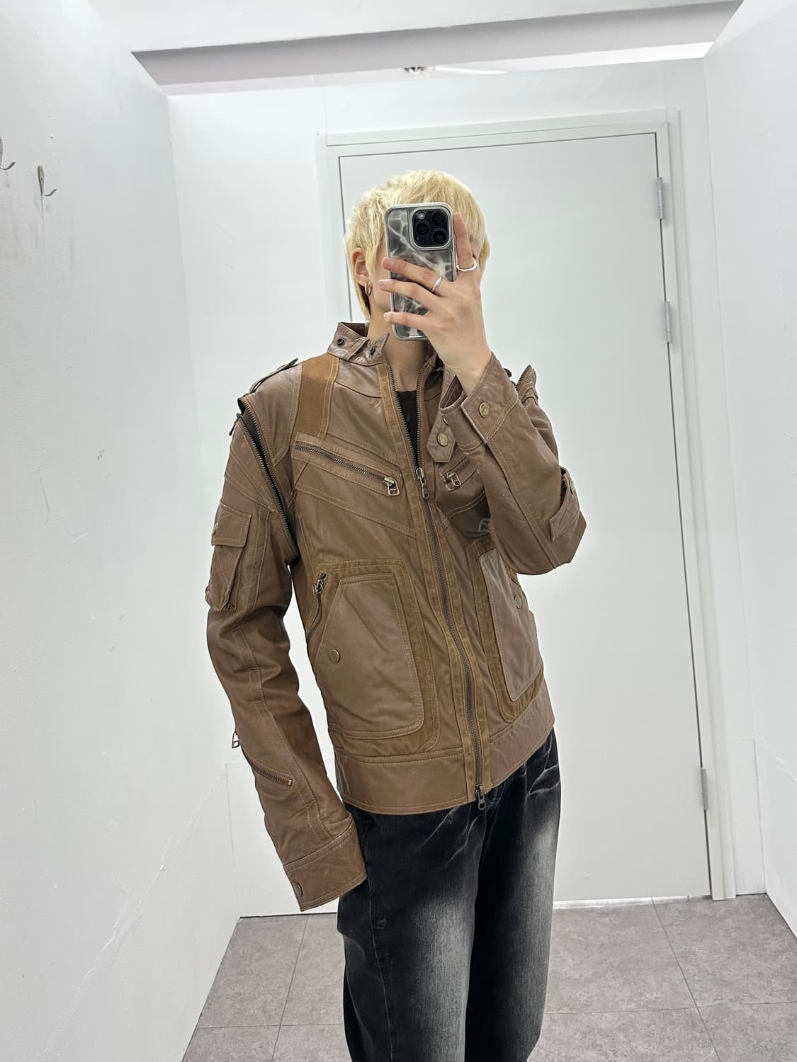 Asymmetric zip detachable sheep leather 상품이미지2