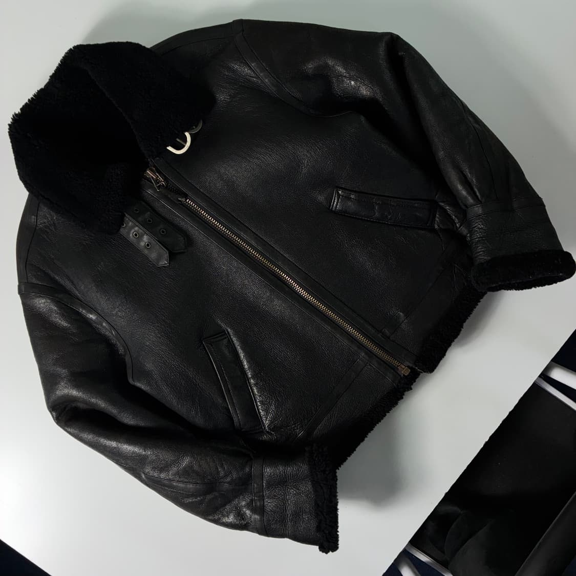 Stussy 스투시 블랙 B-3 램스킨 래더 무스탕 자켓 상품이미지2