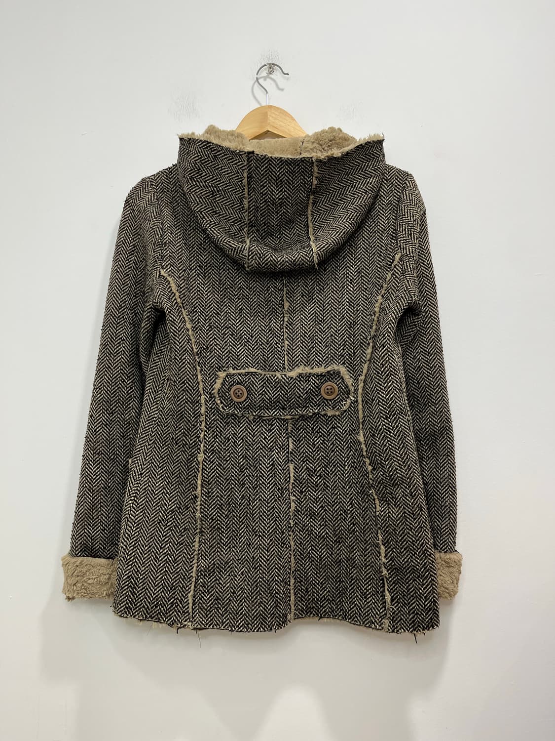 일본 빈티지 헤링본 털후드 떡볶이 코트 상품이미지7