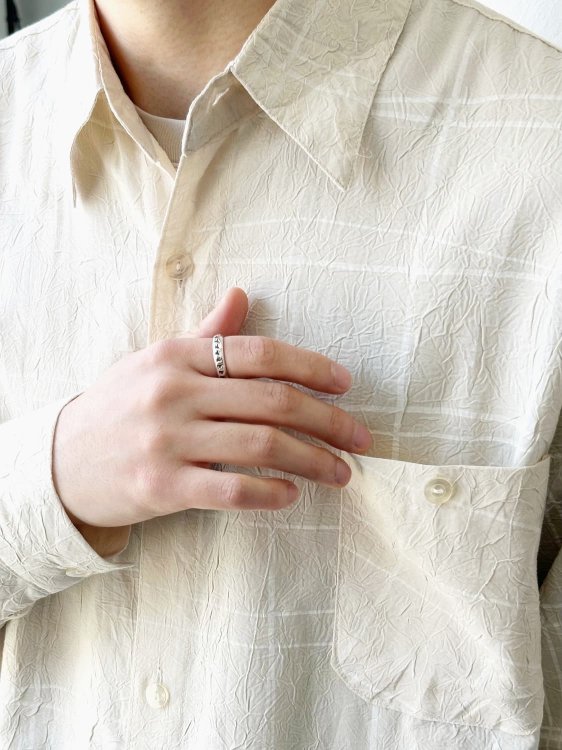 Cotton poly wrinkled check shirt 상품이미지7