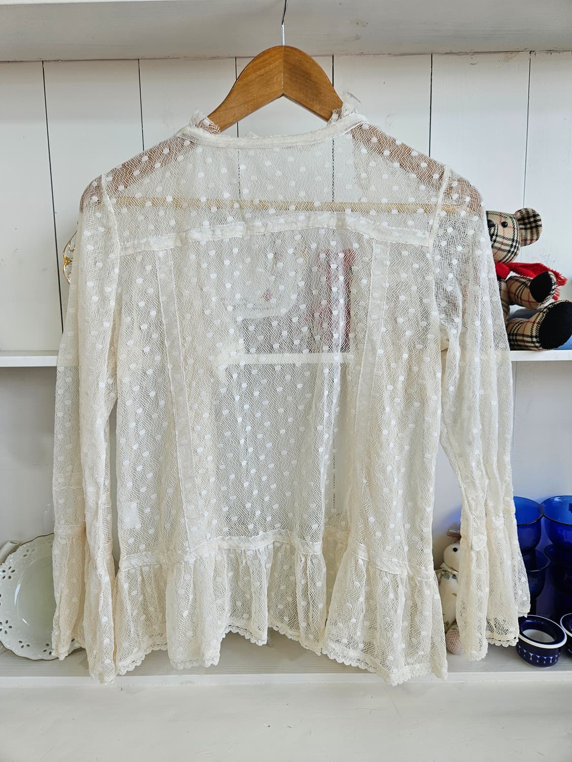 일본빈티지 도트레이스 프릴 가디건 상품이미지5