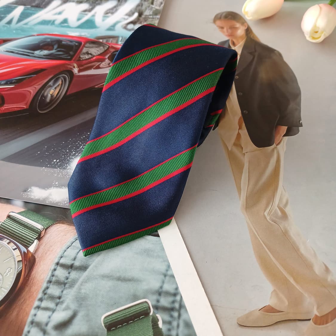 지오지아 실크 네이비 스트라이프 넥타이 7.6cm A등급 A19372
 상품이미지4