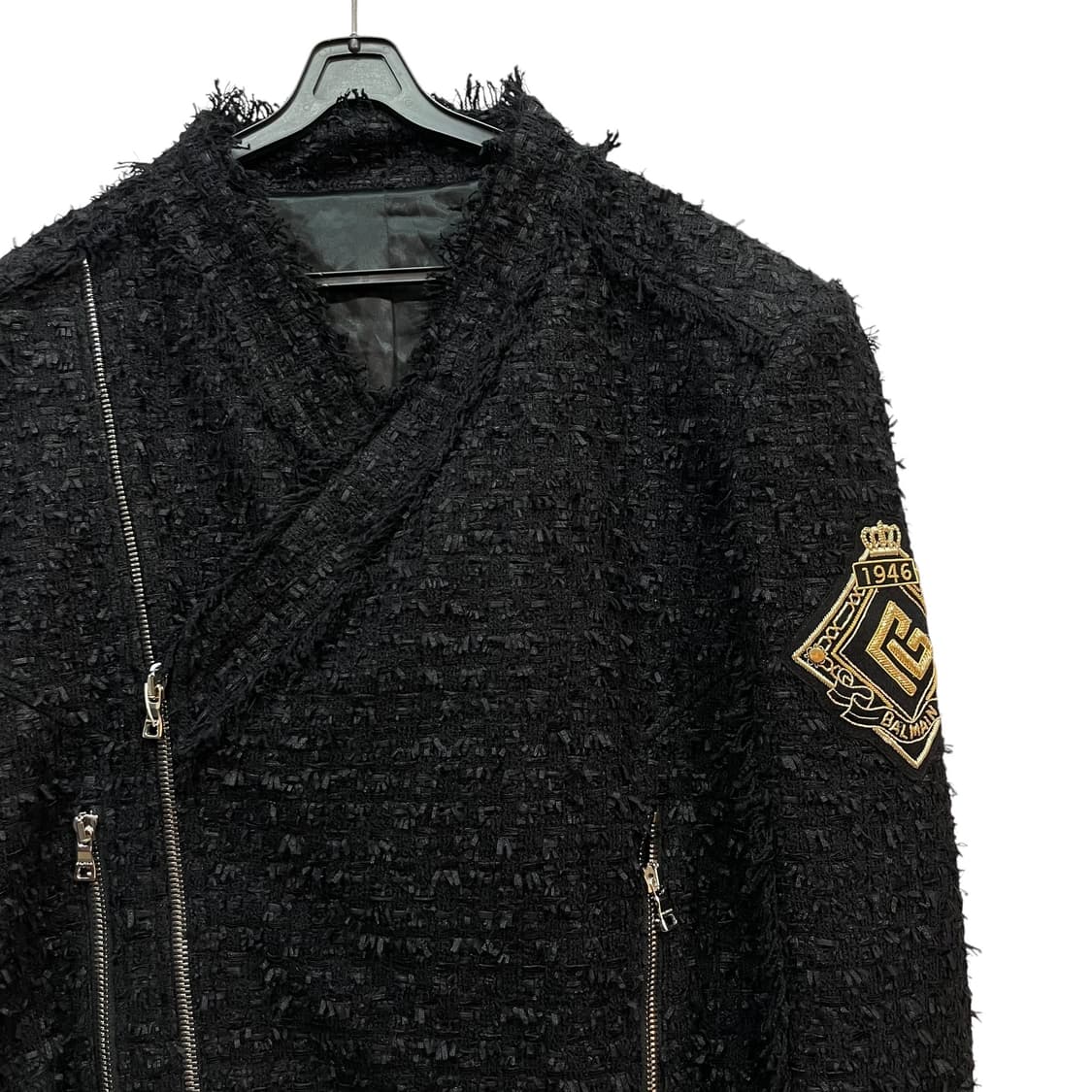 Balmain Black Tweed Biker Jacket 상품이미지4