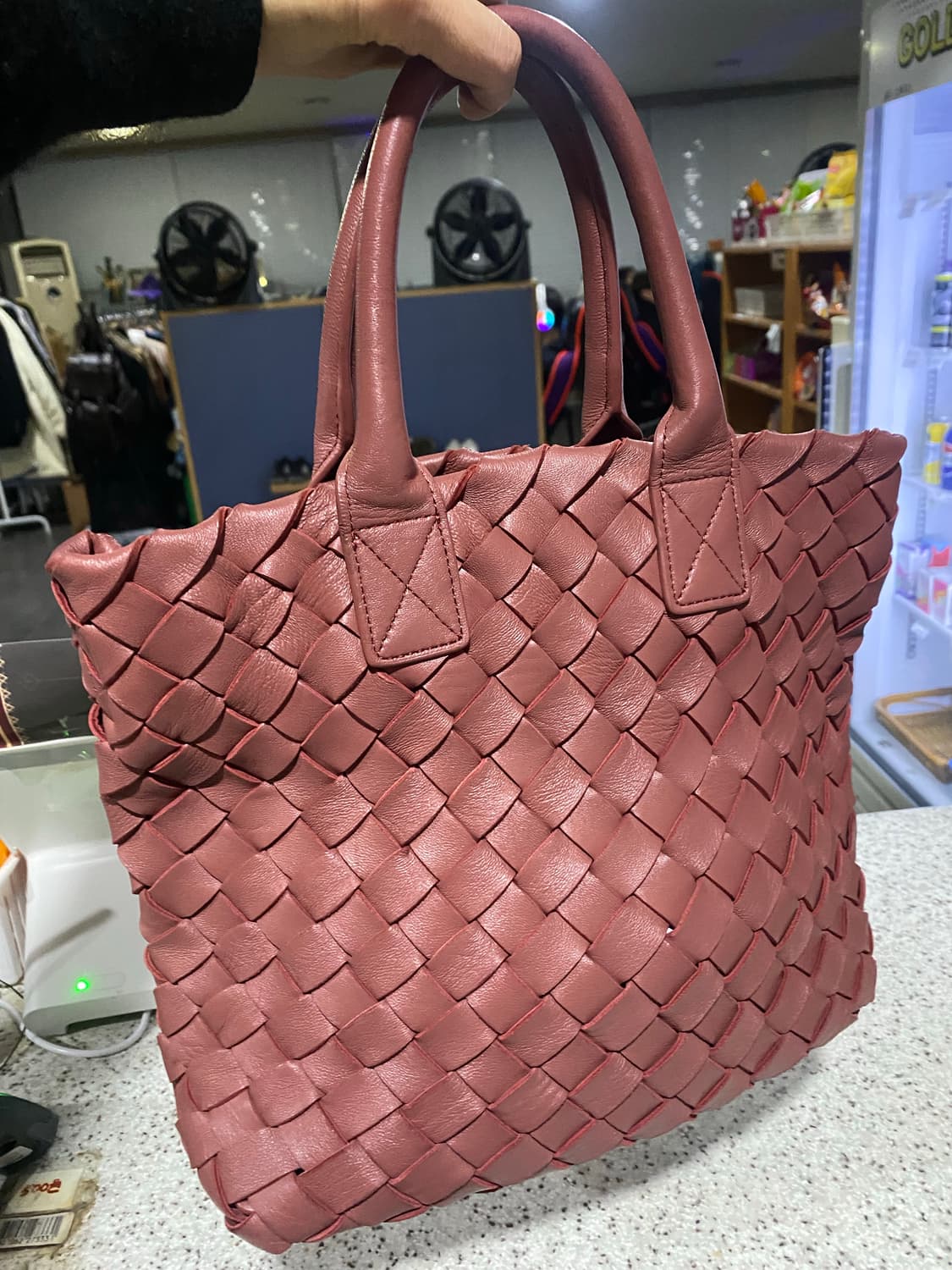 레드 브라운 가죽 위빙 토트백 상품이미지7