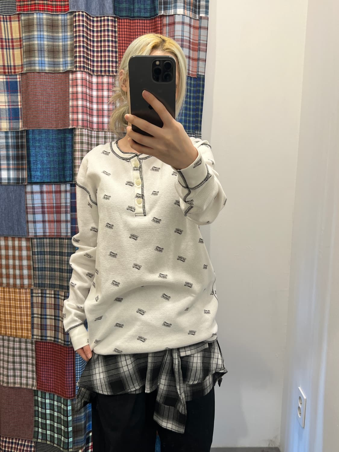 히스테릭 글래머 로고 패턴 와플 롱슬리브 상품이미지1