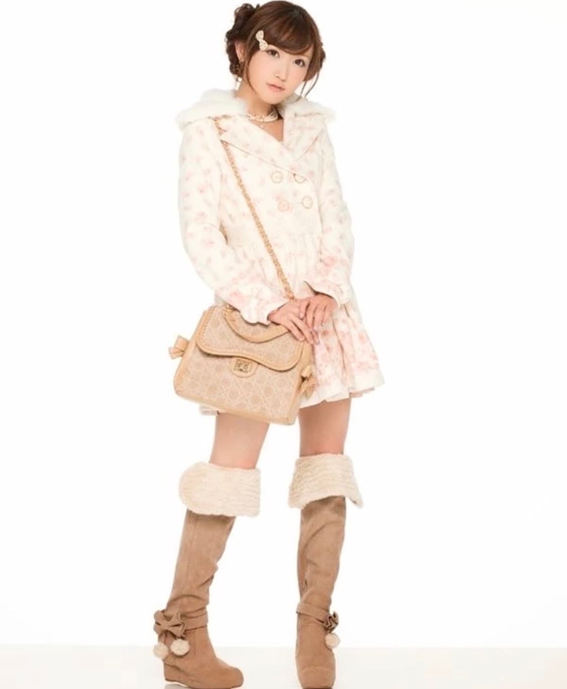 [교/판] 리즈리사 리본 폼폼이 라떼 퍼 롱 부츠 히메 갸루 러블리 로걀 상품이미지1