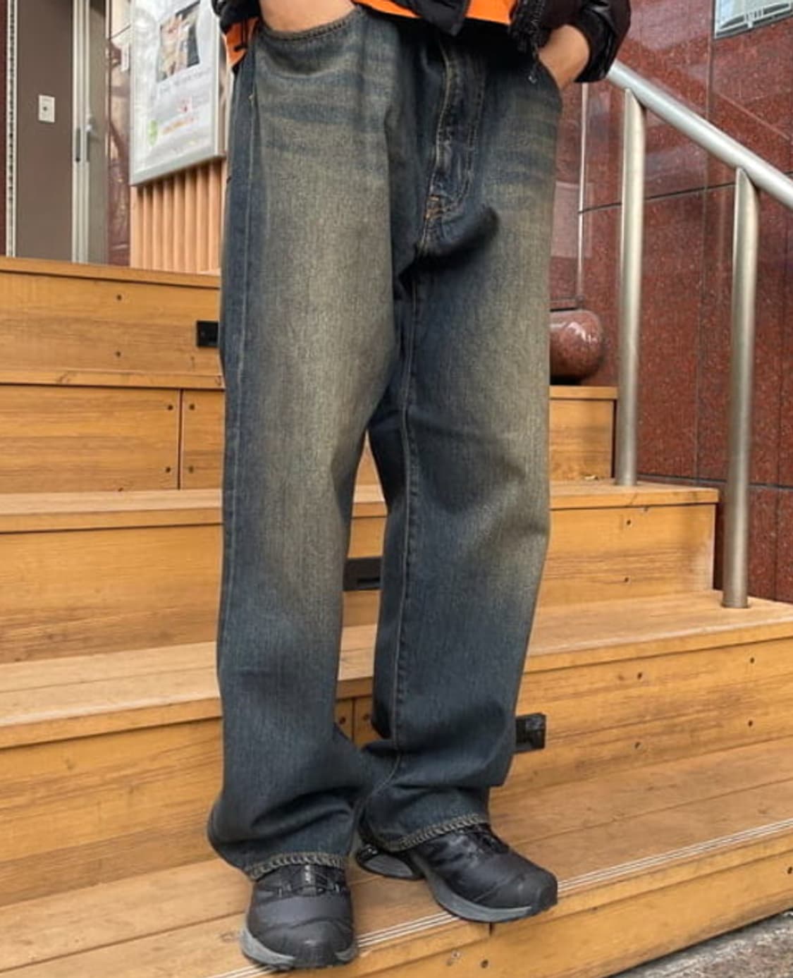 Beams 빔즈 와이드 데님 더스트 인디고 녹워싱 XL 상품이미지5