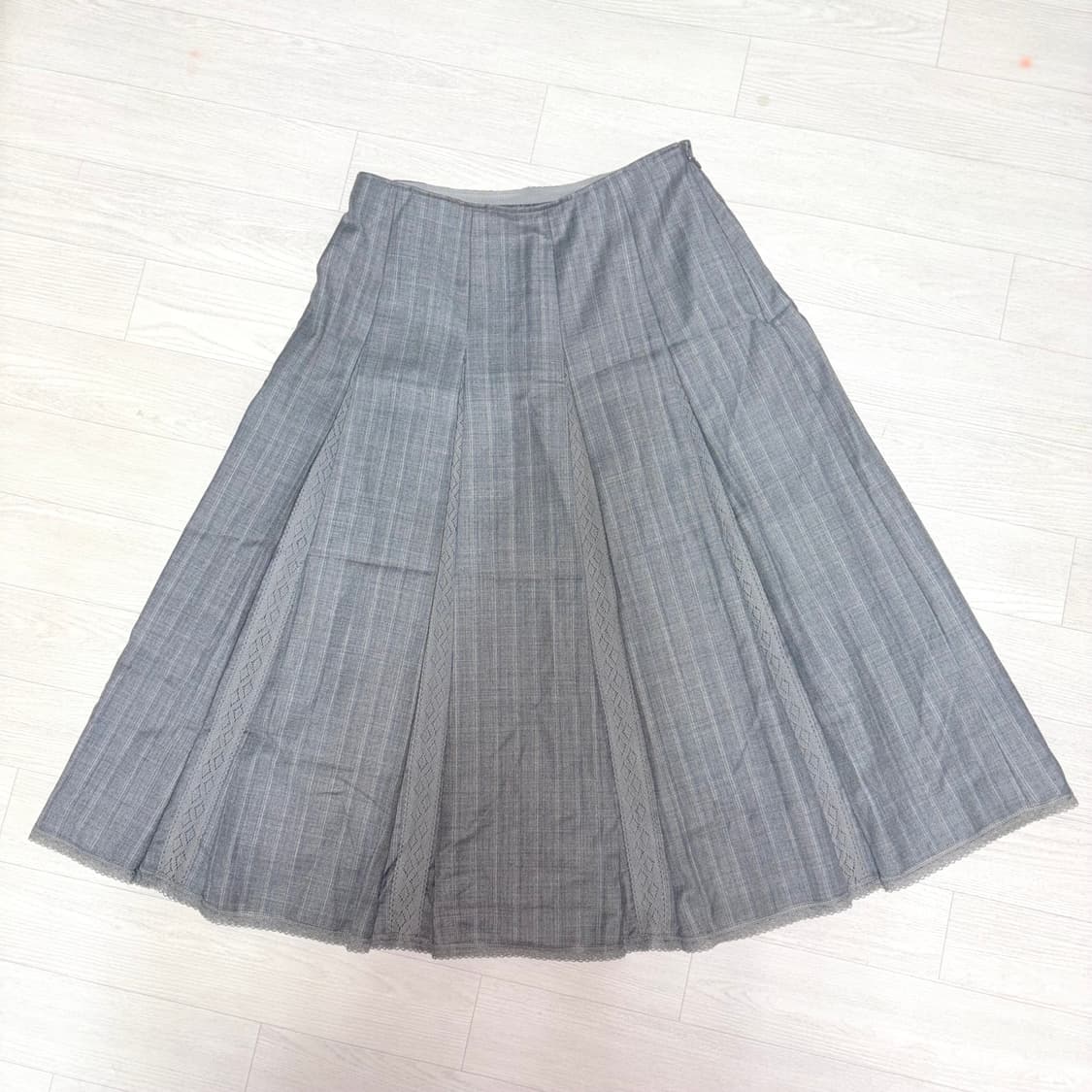 Vintage 그레이 플리츠 체크 롱스커트  상품이미지1