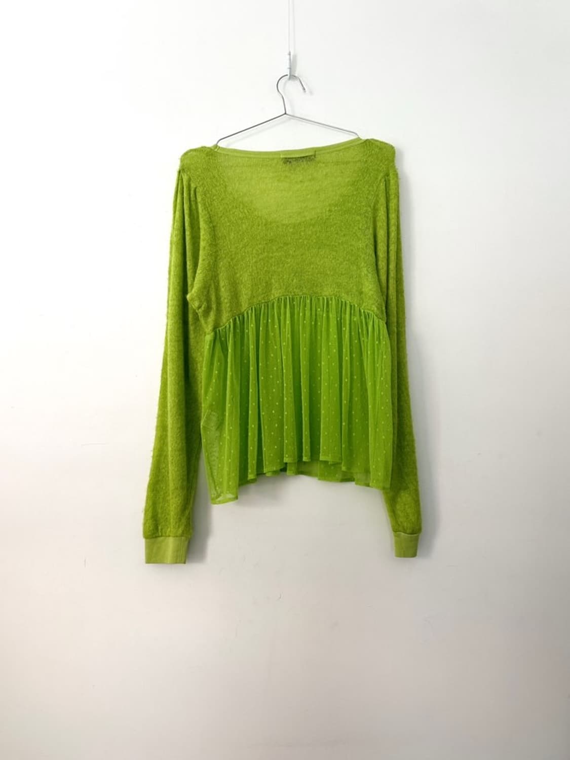 Mesh dot ruffle knit / lime 상품이미지4