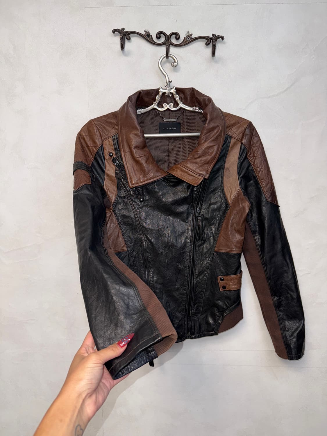 Black&brown lamb skin double zipper jk 상품이미지2