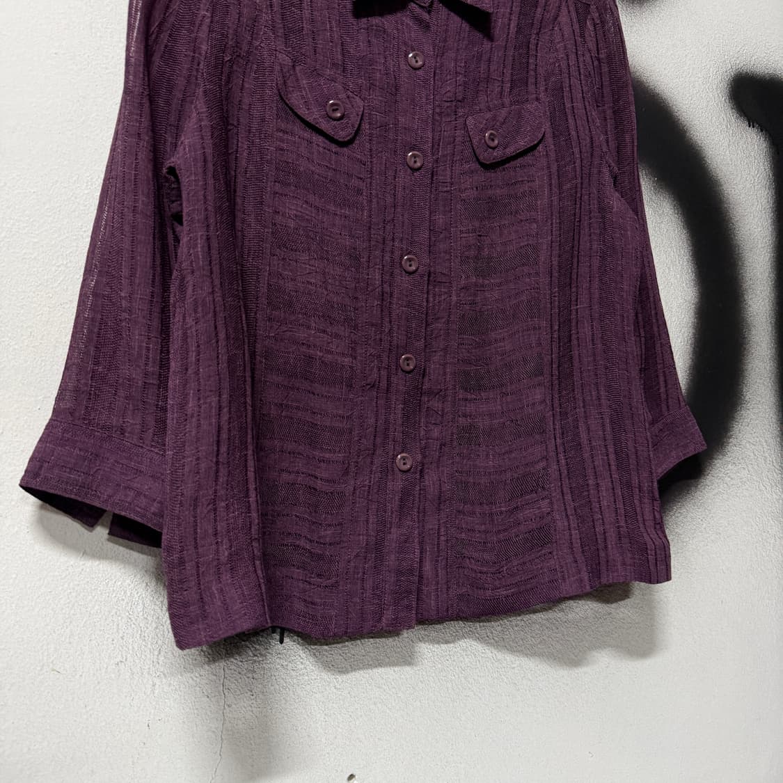 VTG 빈티지 퍼플 린넨 시스루 포켓 디테일 카라 셔츠 상품이미지4