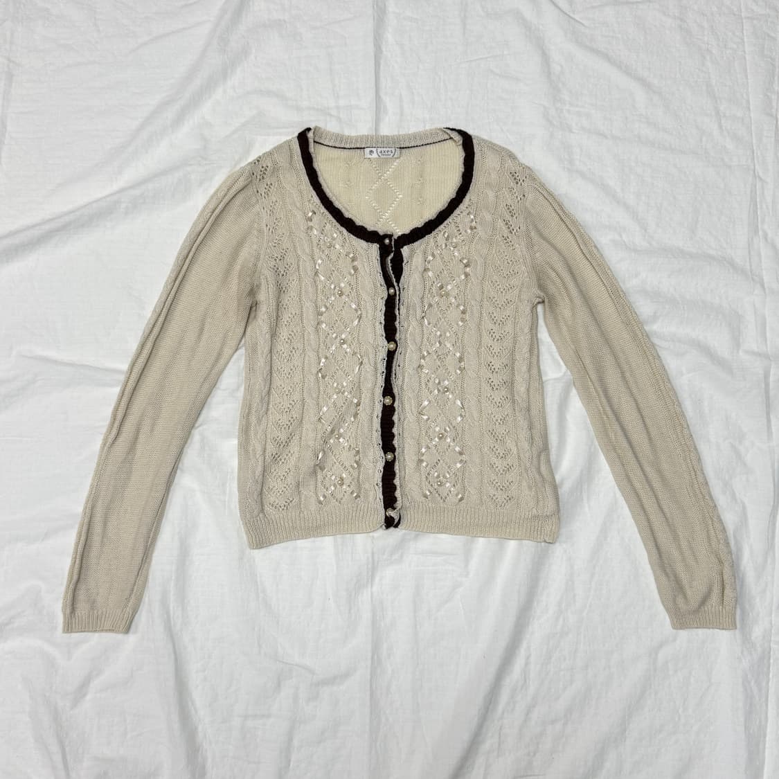 axes femme 진주 레이스 가디건 상품이미지1
