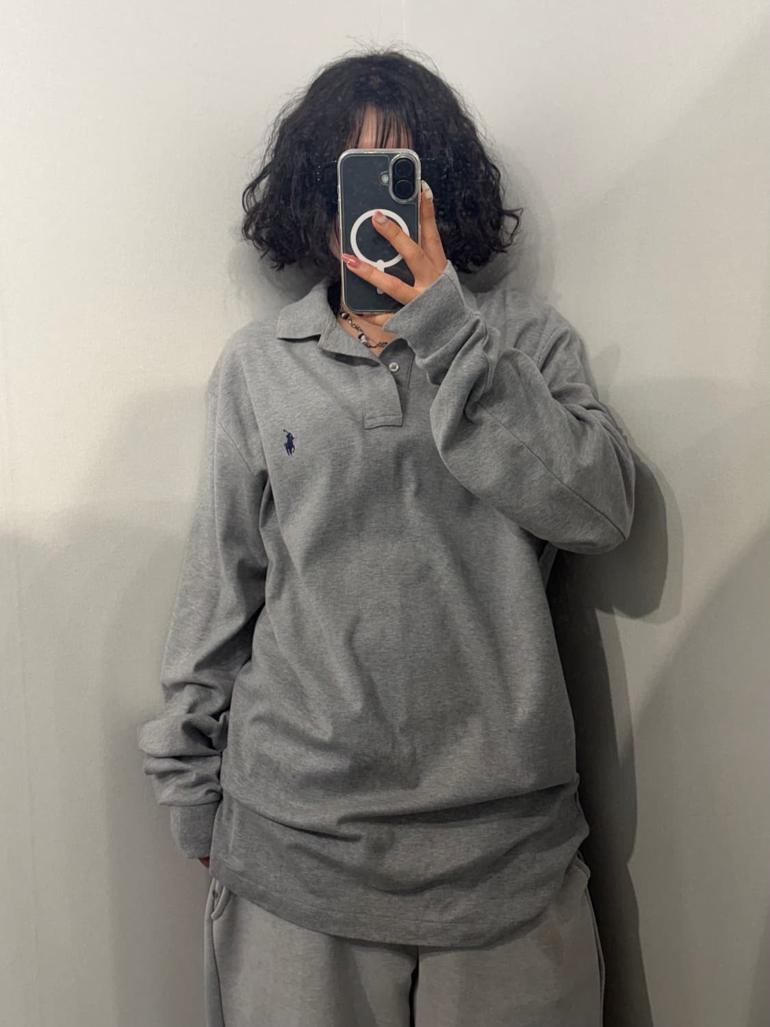 L 폴로 랄프로렌 코튼 긴팔 카라 티셔츠 그레이 상품이미지1