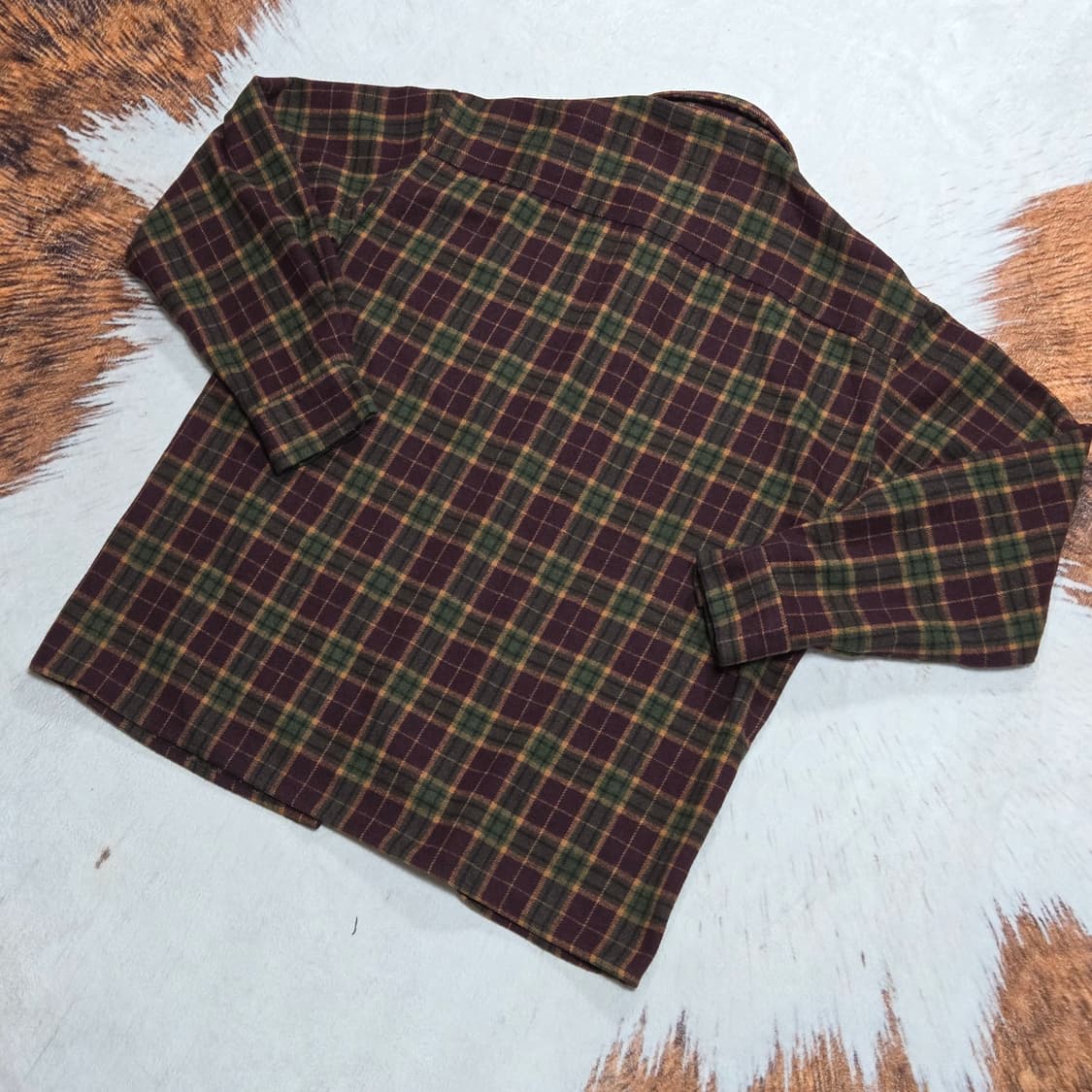 빈티지 버건디 그린 오버핏 체크 셔츠 상품이미지4