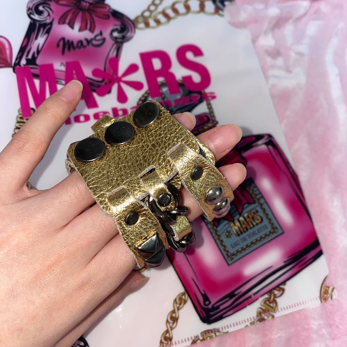 빈티지 골드 스터드 체인 팔찌 오네 갸루 펑크 락시크 y2k 그런지 상품이미지2