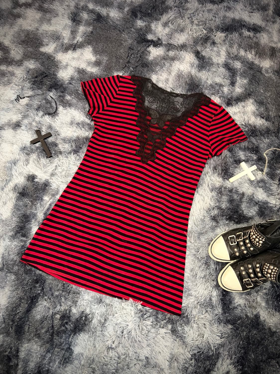Gothic cubic Stripe back lace sleeve 상품이미지8