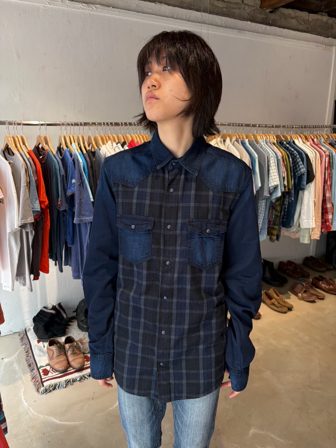ZARA MAN 데님 컬렉션 체크 남방 M 상품이미지4
