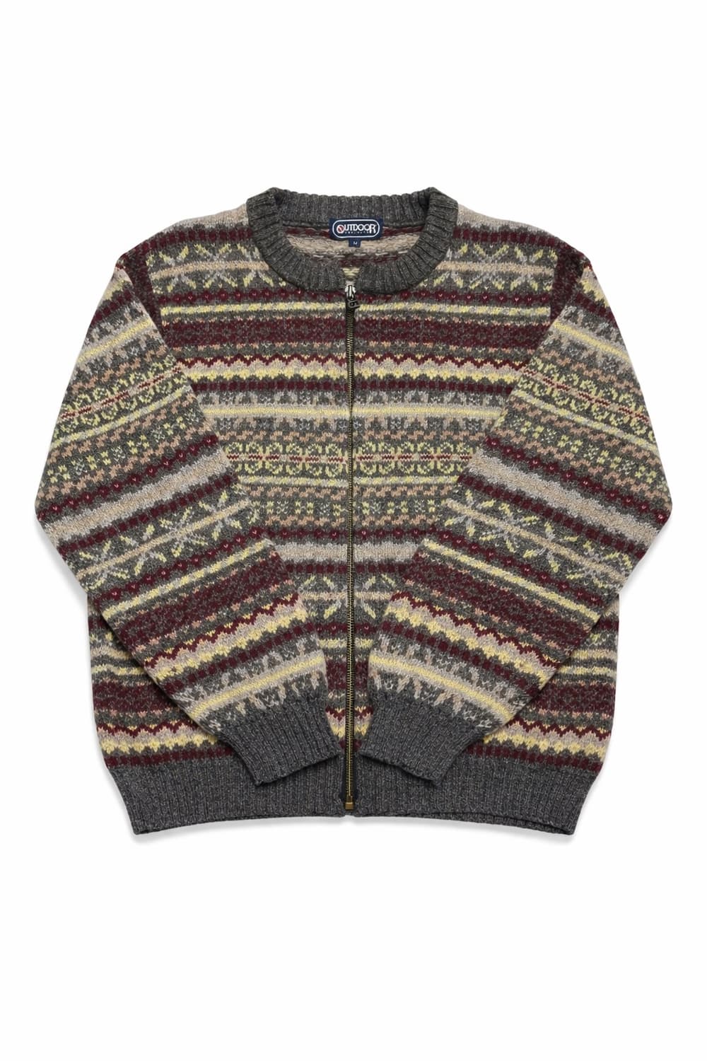 JPN 일본 빈티지 페어아일 노르딕 패턴 울100 집업 니트 가디건 M 상품이미지1